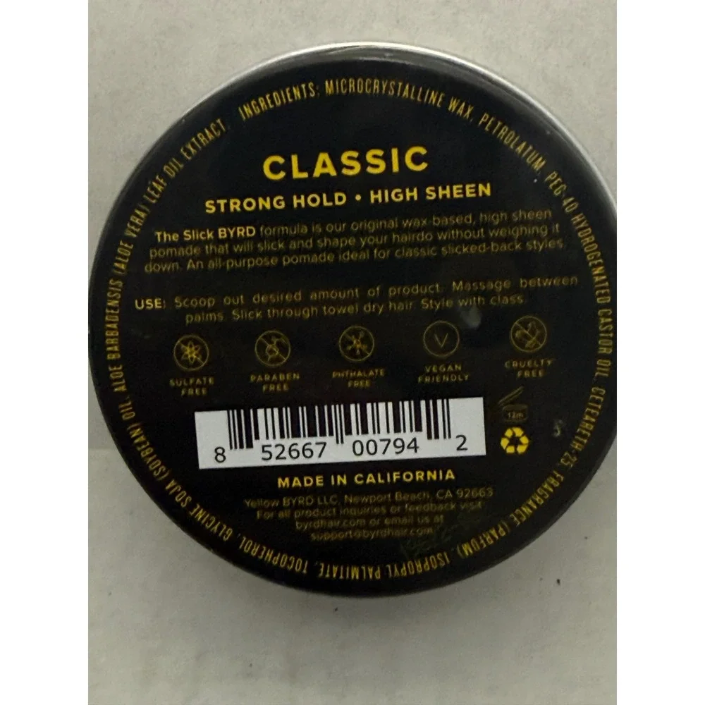 Byrd Classic Pomade Strong Hold High Sheen 3.35 oz Hair Wax 852667007942